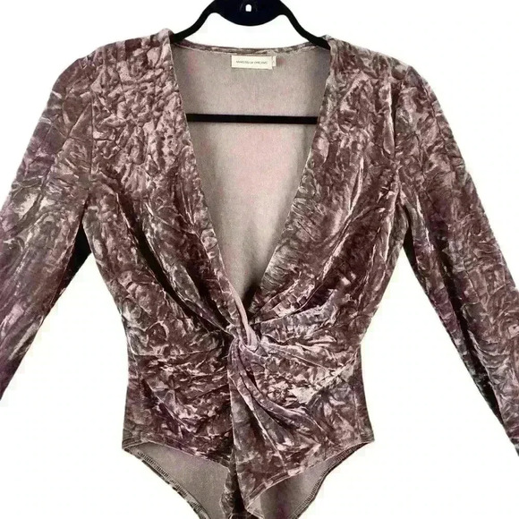 Makers of Dreams Velvet Bodysuit M, Plunge Neck, Twist Front, Boho Chic Sexy Top - Picture 4 of 16
